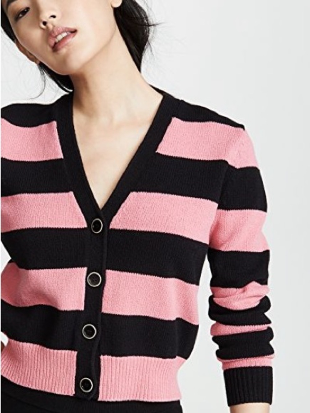 Veronica Beard Pink & Black Striped Cropped Cardigan – XS